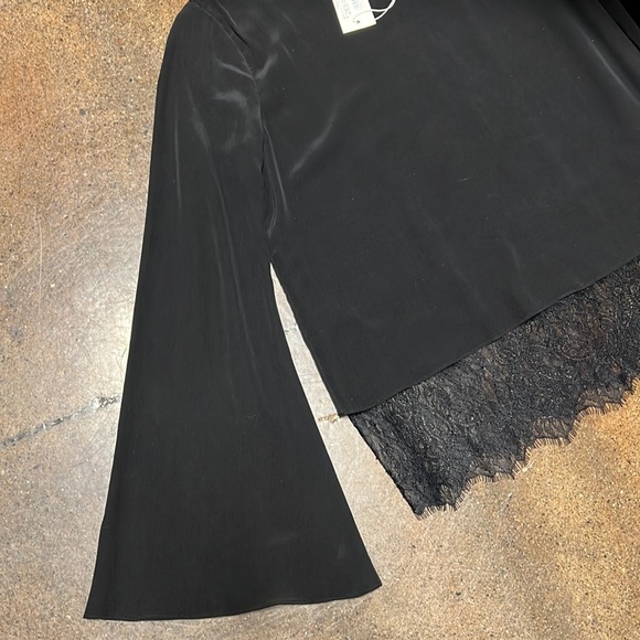 NWT Cami NYC black bell long sleeve with lace detail silk blouse size M - Picture 2 of 5